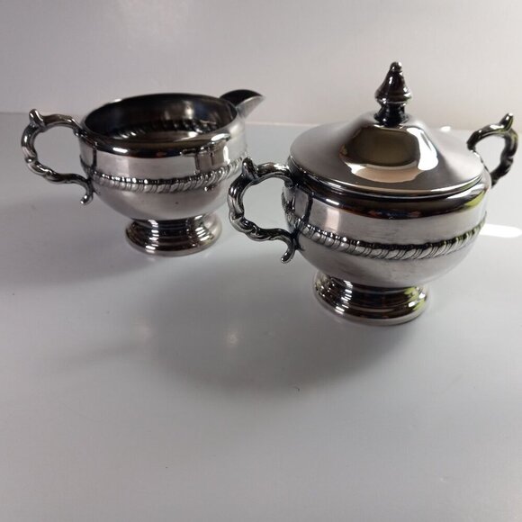 Silver Plated Cream & Sugar Service Vintage Viking Plate EP on Brass Hollowware - Picture 1 of 14